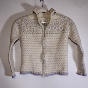 Vintage Talbots Cream Spring Wool Zip Up Sweater With Beading Size M